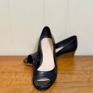 Black Peep-Toe Wedge Shoes